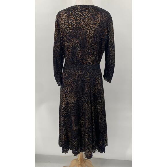Vintage 90s Laura Ashley Cheetah Animal Print Lace Top & Midi Skirt Set Black 16 - Picture 6 of 10